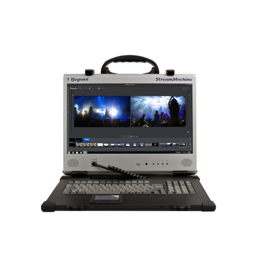 1BEYOND StreamMachine™ Portable – Portable switching, streaming and recording solution with 4 HD-SDI inputs, 8 CPU, 2TB storage, professional outputs and built-in screen and keyboard