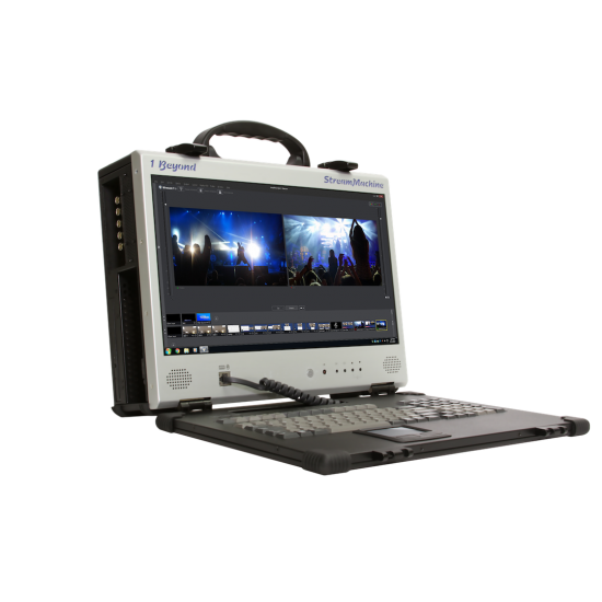 1BEYOND StreamMachine™ Portable – 4 HD-SDI girişi, 8 CPU, 2 TB depolama, dahili ekran ve klavyeli taşınabilir anahtarlama, streaming ve kayıt çözümü