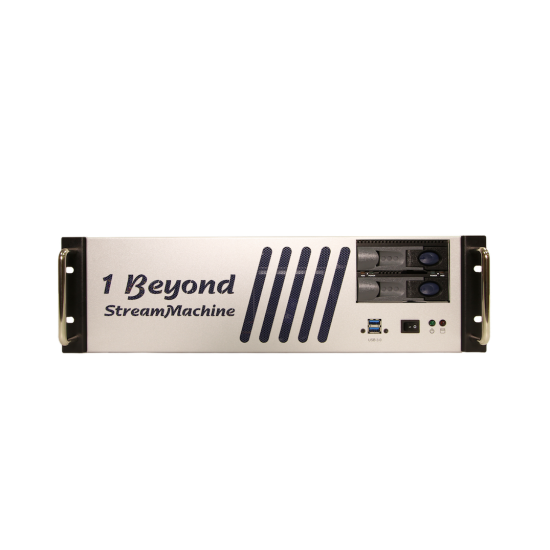 1BEYOND StreamMachine™ Studio Pro – 3U rack switching, streaming and recording solution with 8 HD-SDI inputs, 12 CPU, 4TB storage, professional outputs and 2 1/4inch balanced audio inputs