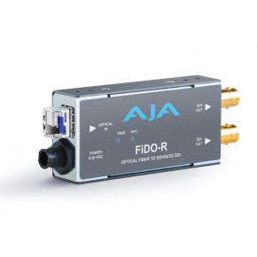AJA FiDO R – Single-channel Optical Fiber to SD/HD/3G SDI with Dual SD/HD/3G SDI outputs.