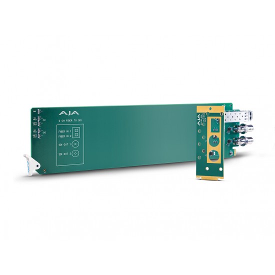 AJA OG-FIBER-2R-MM – 2-Channel 3G-SDI to Multi-Mode LC Fiber Receiver. Requires 2 slots in frame.