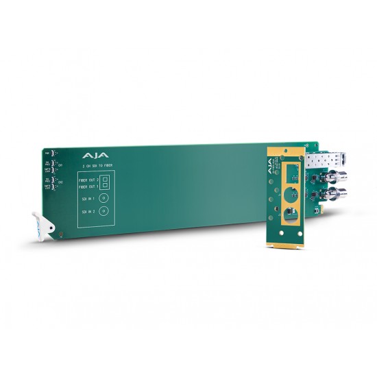AJA OG-FIBER-2T-MM – 2-Channel 3G-SDI to Multi-Mode LC Fiber Transmitter. Requires 2 slots in frame.