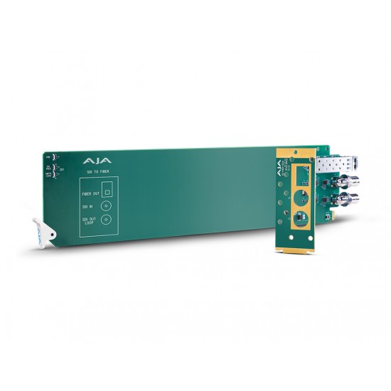 AJA OG-FIBER-T-MM – 1-Channel 3G-SDI to Multi-Mode LC Fiber Transmitter. Requires 2 slots in frame.