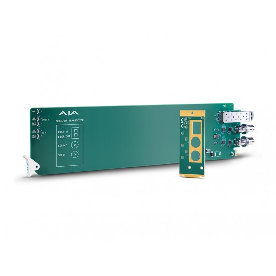AJA OG-FIBER-TR-MM – 2-Channel 3G-SDI/LC Multi-Mode LC Fiber Transceiver. Requires 2 slots in frame.